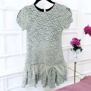 Zoe LTD Girl's Ivory Lexie Feathered Tweed Dress Size 10